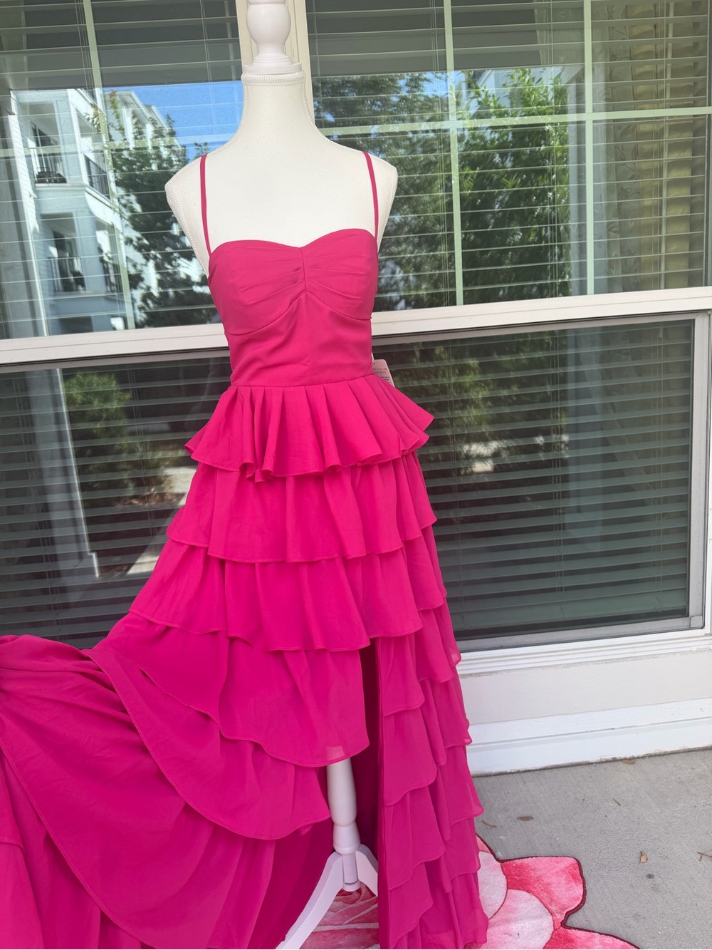 Hot Pink Tiered Ruffle Maxi Dress‎